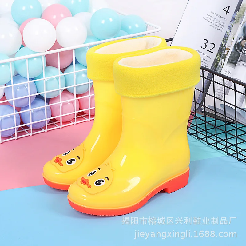 

Fashion Cartoon CHILDREN'S Rain Boots Men And Women Rain Shoes plus Velvet Warm Rubber Boots Students Anti-slip Wear-Resistant R
