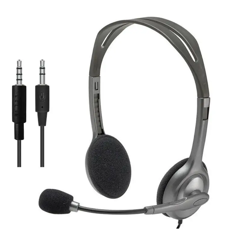 Logitech H110 H111 3 5mm Audio Jack Wired Headphones Stereo Sound Headset with Rotating Microphone Adjustable headband for Game