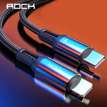 USB кабель ROCK type-C для освещения для iphone 8 Plus X XR Xs Max iPad 3A PD Быстрая зарядка type C до 8-контактный кабель USB C для синхронизации iOS