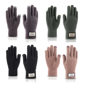 

Mens Womens Thickened Waffle Knit Winter Gloves Touch Screen Fingertips Elastic Cuff Thermal Soft Lining Warm Jacquard Mittens