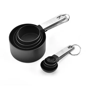 

8 Pcs Accurate Black Stainless Steel Measuring Cups And Measuring Spoons With Handle Kit Useful Household Kitchen Baking Gadgets