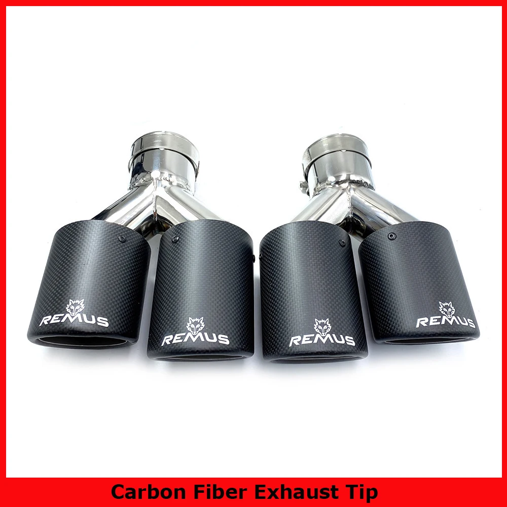 

2Pcs Matt Carbon Fibre Styling Remus Stainless Steel Universal Dual Automobile Exhaust Pipe Muffler Car Accessories Modification