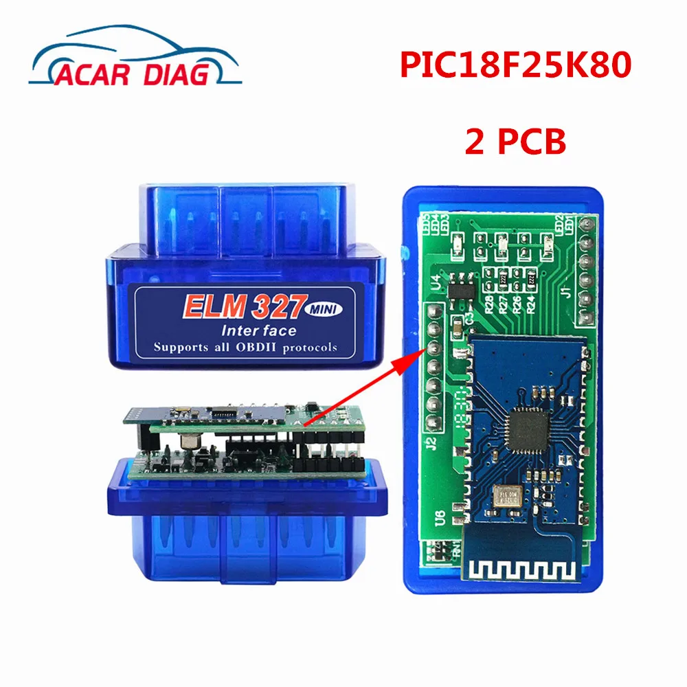 Сканер OBD2 ELM327 PIC18F25K80 с двойной печатной платой ELM 327 Bluetooth-совместимый кабель V1.5 OBDII
