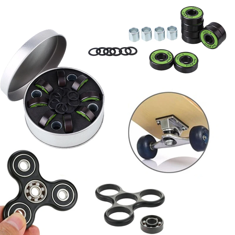 8pcs Skateboard Longboard Roller Skate Bearings with Washer Spacer Box Kit Black Sports Aaccessories Sports Supply Birthday Gift