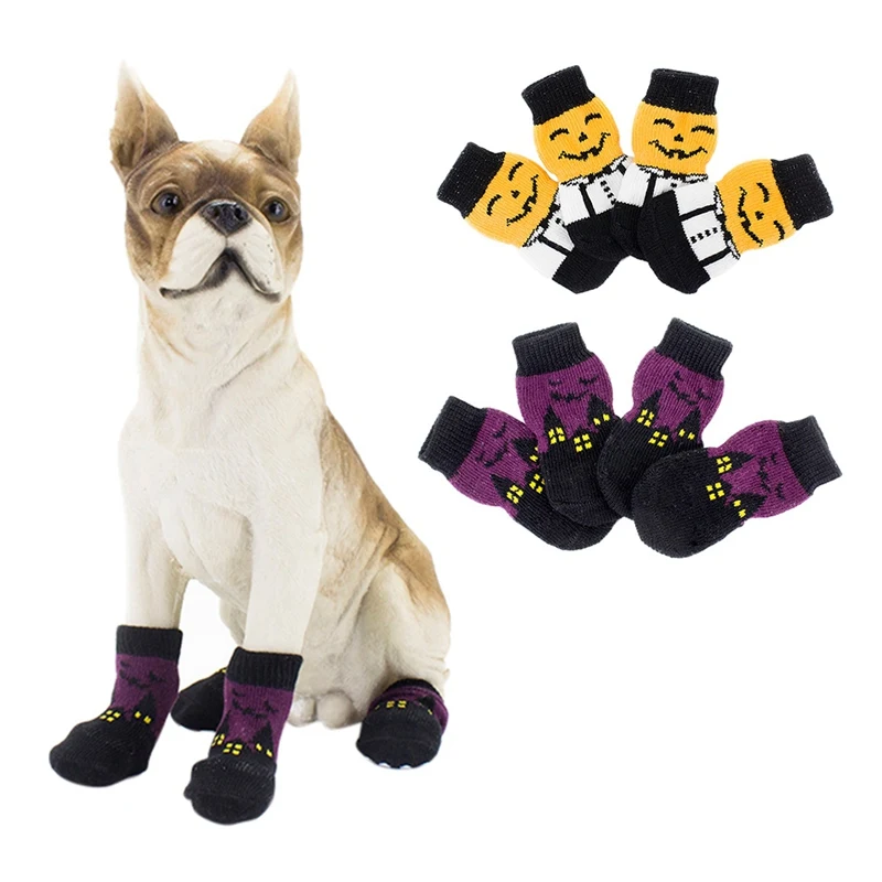 

Halloween Pet Waterproof Pumpkin Socks Anti-slip Sole Paw Protectors, Small Medium Dog Dirty-proof Feet Cover