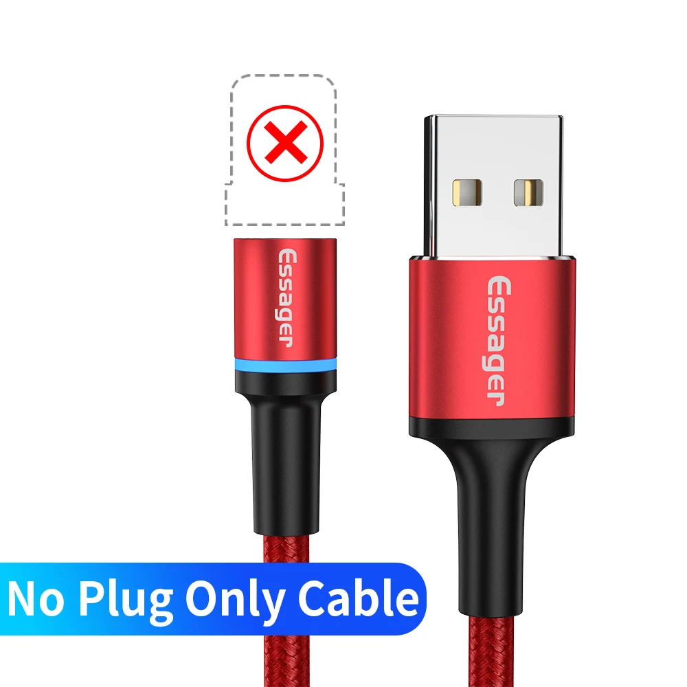 No Plug Only Cable3 Essager Led Магнитный mi cro USB кабель для iPhone 11 XR X samsung Магнитный зарядный кабель type C кабель для Xiaomi mi 9 8 красный mi Note 7 - Цвет: No Plug Only Cable3