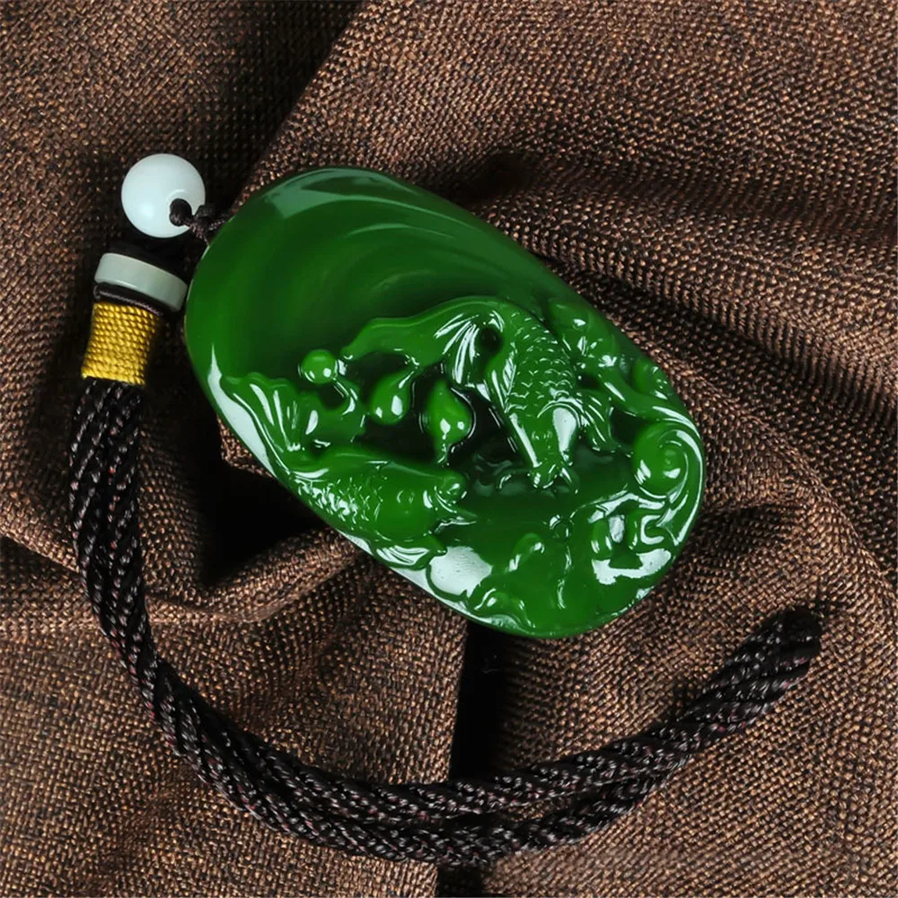Натуральный Xinjiang Hetian Jade двойные рыбки играя в воде яшма кулон семян Материал Мода мужчины или женщины ожерелье