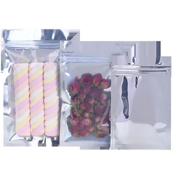 

100Pcs Ziplock Package Bags Aluminum Foil Mylar Gift Food Storage Bags Front Clear Dried Goods Snacks Seeds Candy Pouches Flat