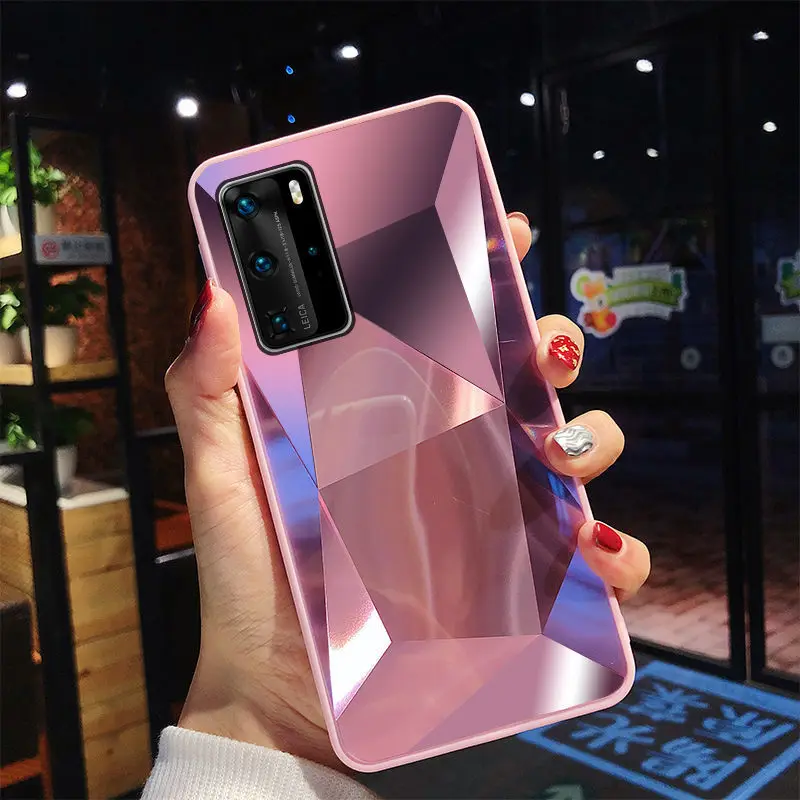 

3D Diamond Pattern Glitter Mirror Texture Phone Case For HUAWEI P40 P30 P20 PRO MATE30 NOVA 3E 4E Back Cover Khushi Accessories