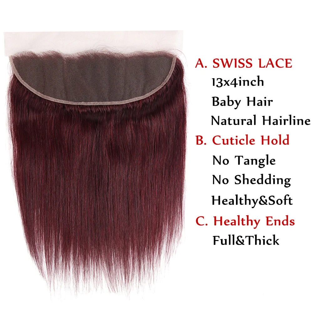  99J/Burgundy Red Color Straight Lace Frontal Ear To Ear Euphoria Brazilian Remy Human Hair Lace Clo