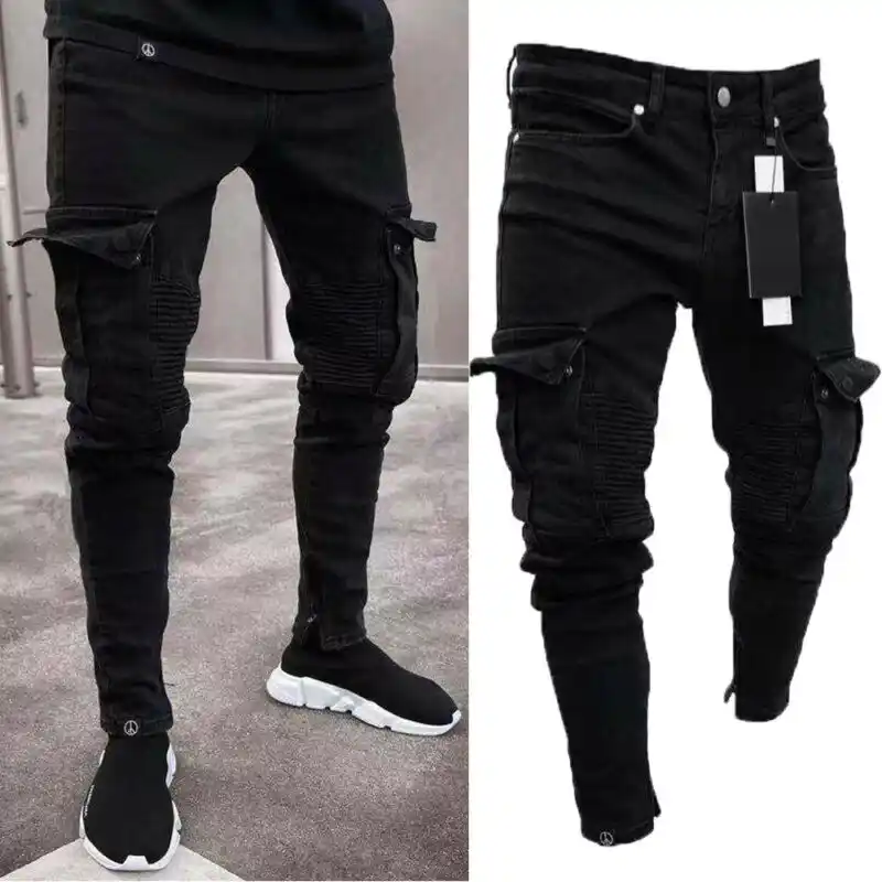 black cargo ripped jeans