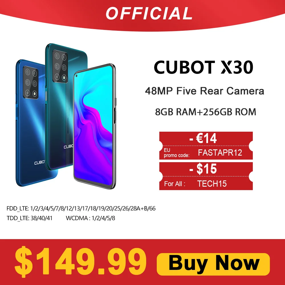 Cubot X30 Smartphone 48MP cinco Cámara 32MP Selfie 6 + 128GB/8GB + 256GB NFC 4200mAh batería 6,4 FHD + Google Android 10 Global bandas Helio P60 WIFI 2,4G/5G SIM Dual teléfono móvil 4G LTE celular OTG