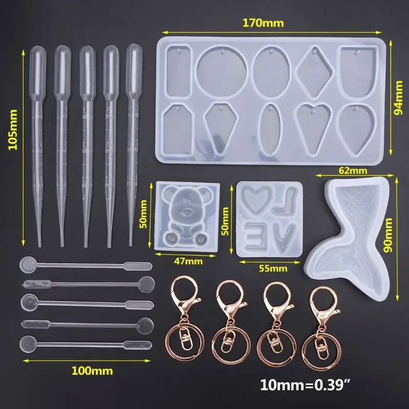 1 Set UV Crystal Epoxy Pendant Mould Bear Fishtail Silicone Mold DIY Handmade Jewelry Making Tools
