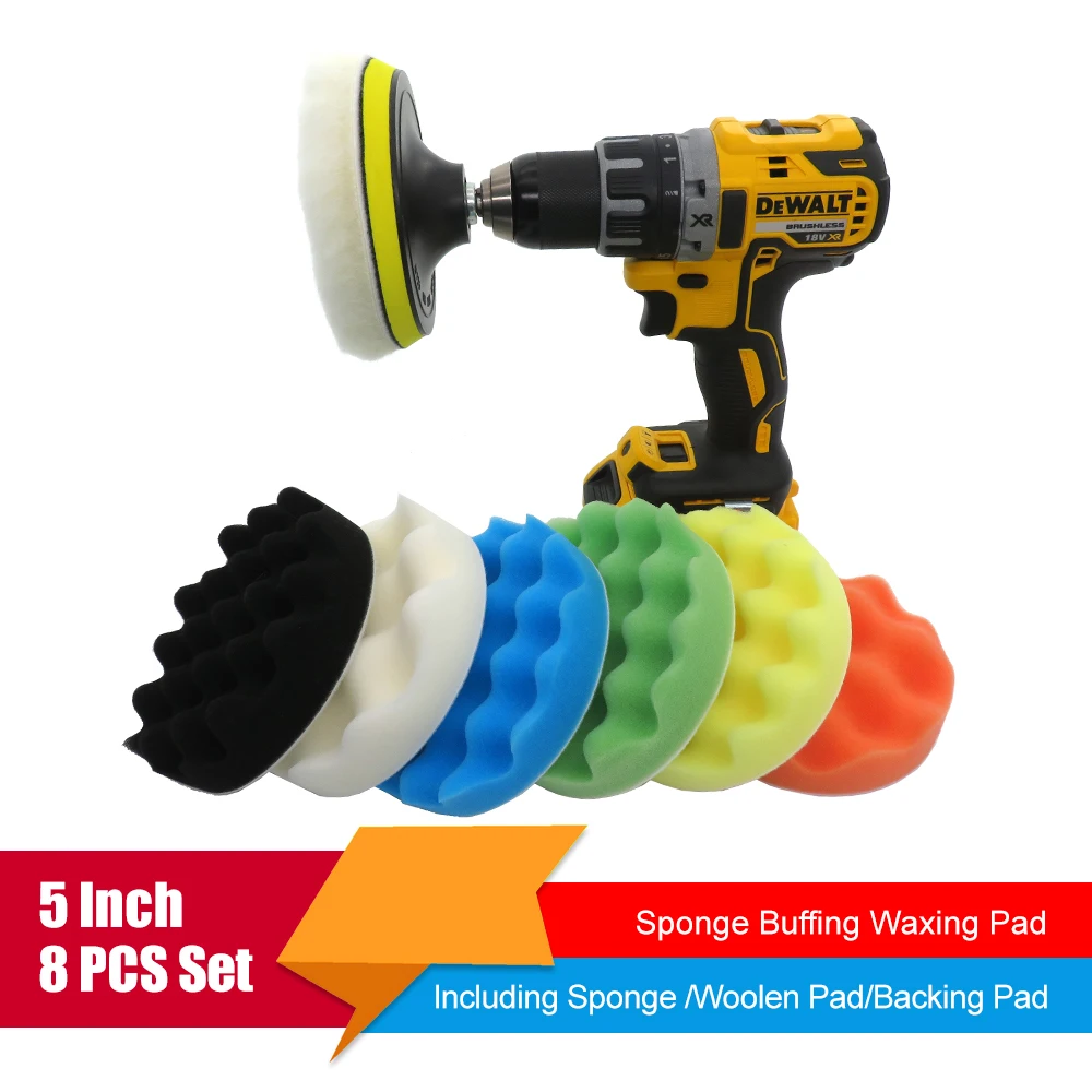 Polishing 8Pcs Sealing Glaze Waxing 5 Sponge Polishing Buffing Pads Kit with M14 Drill Adapter for Car Sanding Fancartuk Polishing Pads 