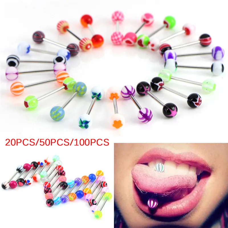 30/50Pcs/lot Surgical Steel Mixed Colors Bars Barbell Tongue Piercing Tounge Rings Body Jewelry Hot | Украшения и аксессуары