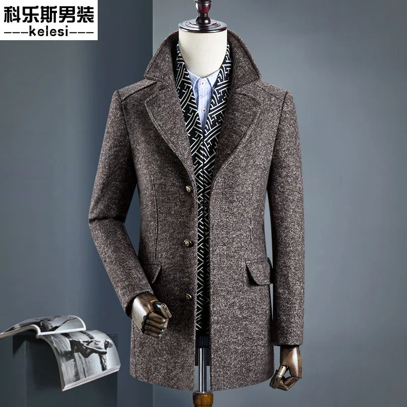 

2019 Branch Roxy Winter Men Woolen Coat Young And Middle-aged Fold-down Collar Deconstructable Scarf Woolen Jacket Thick