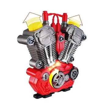 

Simulate Motorcycle Engine Overhaul Play Set with Light Sound DIY Assembly Mechanic Kit Kids Educational Toy Gift