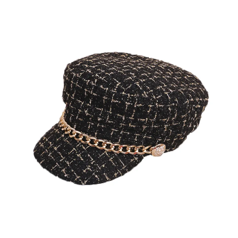 Tanie JOLLQUE Simple Women Wool Beret for Elegant Lady Winter Hats Female Cotton Plaid Vintage Octagonal Casual Boina Autumn Girl Cap