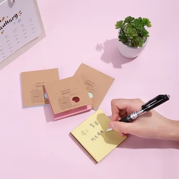 

4Packs x 50Sheets Self-Adhesive Note Paper 76X76MM Kraft Cover Sticker Family Office School Message Notes Stationery Deli66326