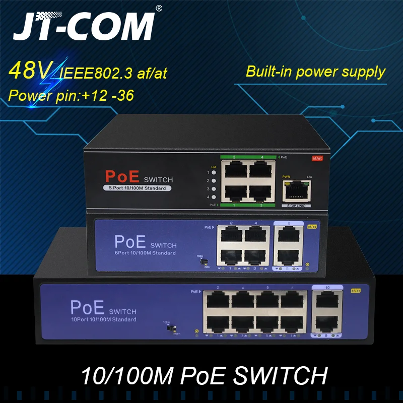 48V Network POE Switch Ethernet 10 100 1000Mbps 5 8 10ports IEEE 802 3af at Suitable 1