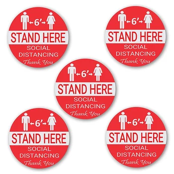 

5Pcs/Lot Social Distancing Wait Here Stand Here Keep 6Ft in Between Distance Marker Floor Decal for Social Distancing