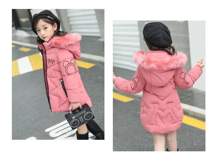 Зимняя детская теплая и непродуваемая хлопковая куртка розовое плотное пальто с вышитыми буквами для девочек зимняя одежда для девочек хлопок-20 градусов