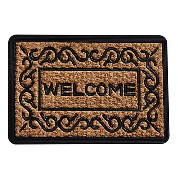

Kitchen Rectangle 5D Effect Hotel Doormat Non Slip Hallway Front Door Scroll Border Welcome Mat Rugs Water Absorption Home Decor