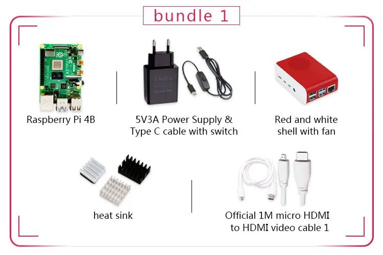 Original Raspberry Pi 4 Model B Kit Pi4 2G board Micro HDMI Cable Power Supply With Switch Case With Fan Heat Sinks