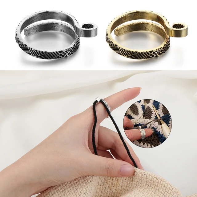 1pc Stainless Steel Yarn Threader Finger Ring, Thread Thimble Knitting Sew  Accessories