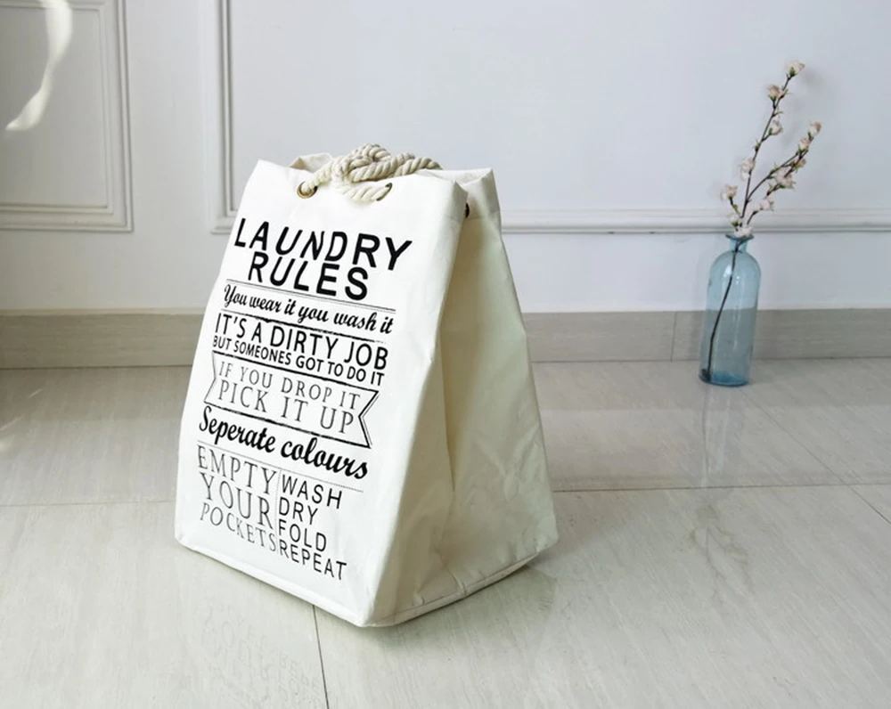 Large solid color cotton and waterproof moisture-proof storage bag with thick cotton rope Practical shopping bag Moving bag