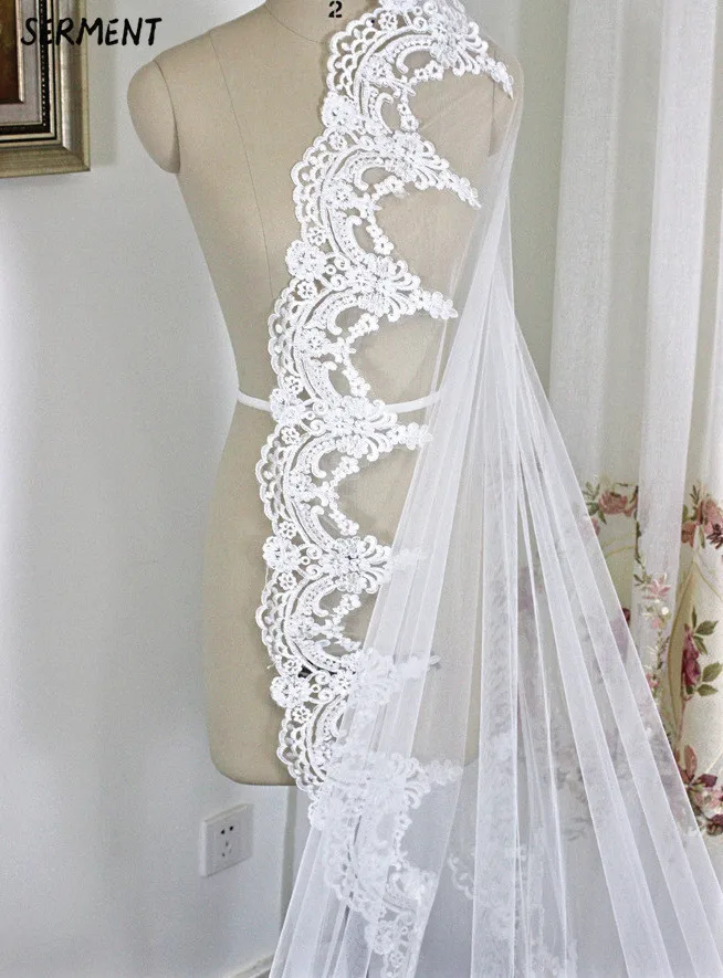 SERMENT New 2019 Lace Edge Bride Veil One-Layer 300cm Shoulder Length Veil Wedding Accessories SERMENT New 2019 Lace Edge Bride Veil One-Layer 300cm Shoulder Length Veil Wedding Accessories