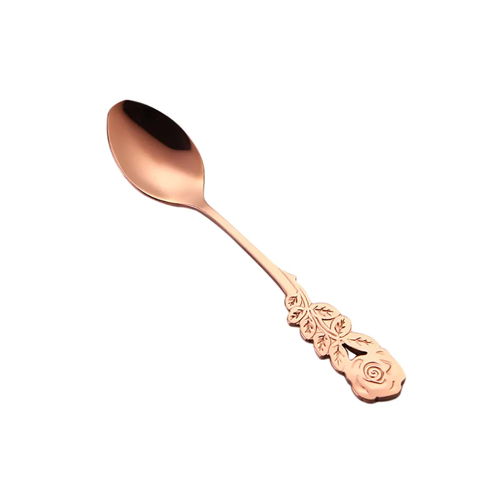 Rose Gold Красочные цветок из нержавеющей стали кофейная чайная ложка Spork Столовые приборы десертная ложка ручка кухонные столовые приборы - Цвет: Rose Gold