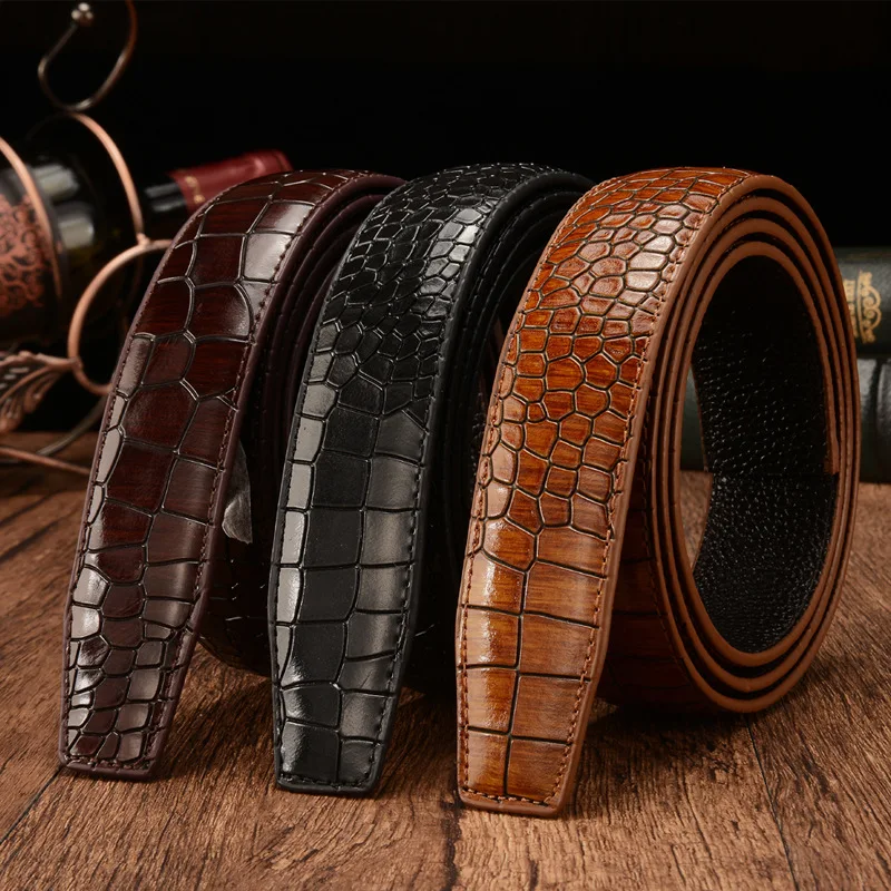 

First Layer Crocodile Pattern Genuine Leather 3.5cm Men's Belt Body New Luxury Brand for High Quality No Buckle Strap Ceinture