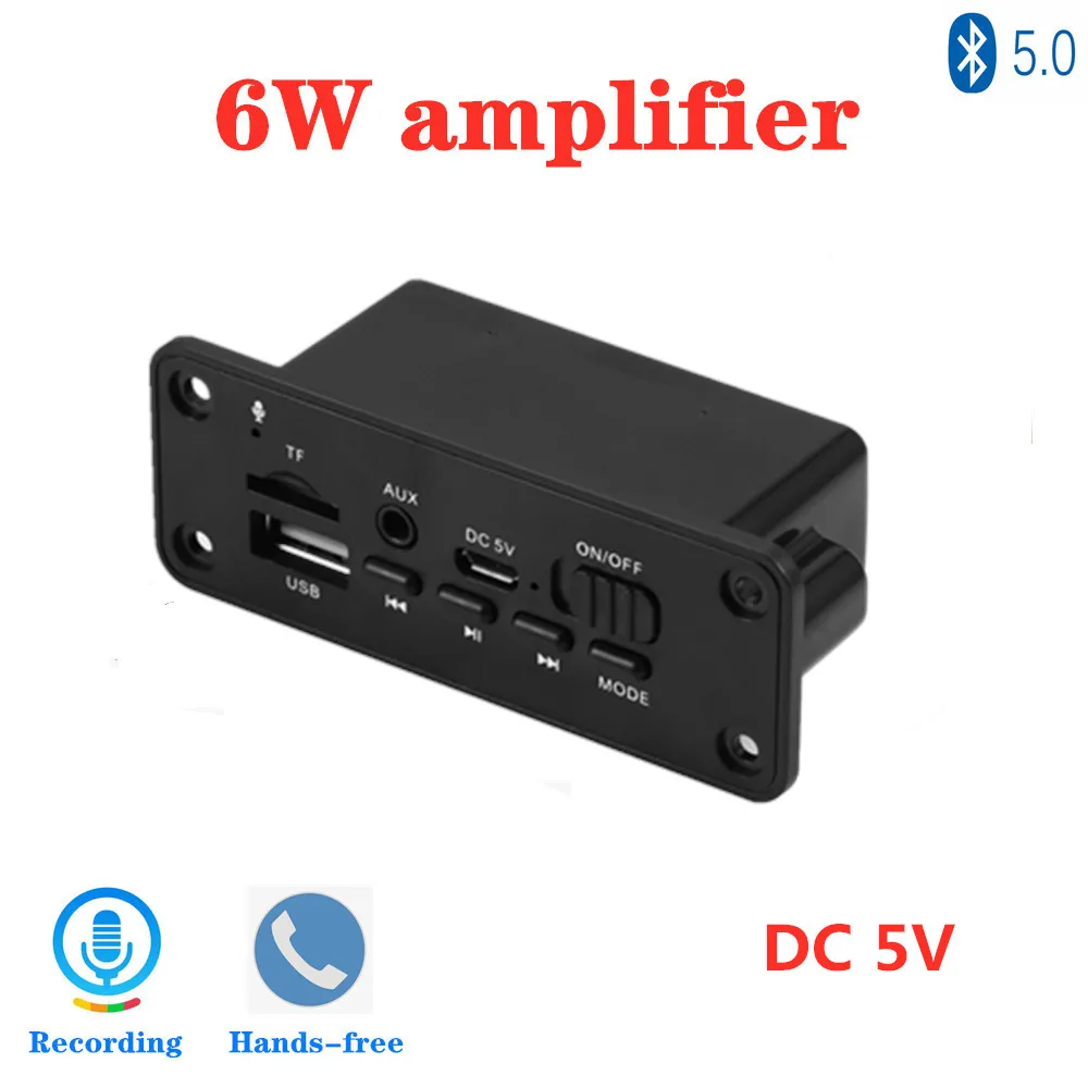 AMPLIFICADOR DE llamada de doble canal para coche, dispositivo de Audio y altavoz, MODIFICACIÓN DE 5V, fuente de alimentación, Bluetooth, módulo de decodificación versión 5,0, 6W