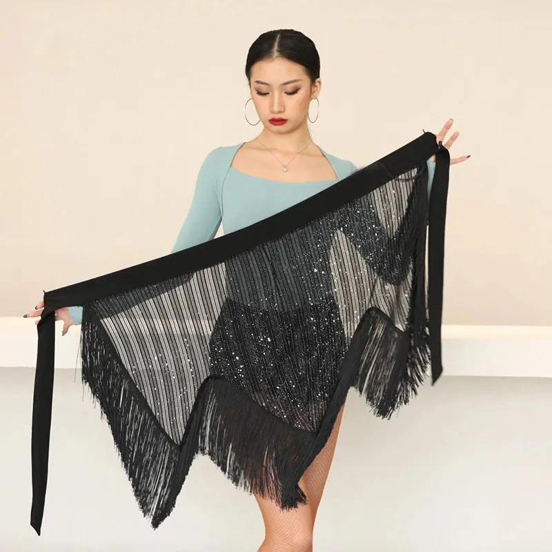 

Latin Dance Skirt Sexy Fringed Black Skirts Women Latin Dance Skirts Clothes Samba Rumba Practice Wear Sequin Tassel Hip Scarf