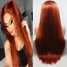 BM шелковистые прямые оранжевые красные синтетические волосы 13*3 ручная завязанная кружевная передняя часть парик термостойкие волокна волос для женщин парики на каждый день
