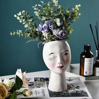 

Hand-painted Girl Flower Pot Cement Girl Ornamnets Office Desktop Succulent Potted Plants Decoration Table Furnishings Crafts