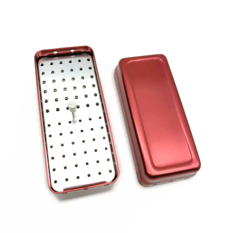 1 шт. алюминиевый ящик для стоматологической дезинфекции, Автоклавный стерилизатор, чехол, держатель файлов Endo, 72 Отверстия для боров, стоматологический инструмент - Цвет: red
