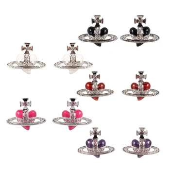 

2020 New Geometric Orb Cross Saturn Earrings Enamel Love Heart Czech Crystal Stud Earrings Women Girl's Ear Pins Party Gift