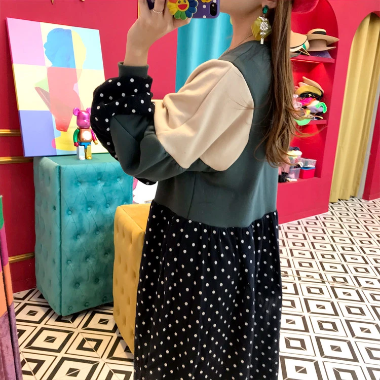 SHENGPALAE корейское модное свободное платье большого размера Vestidos с круглым воротником и длинным рукавом с мультяшным принтом, лоскутное женское платье FV985