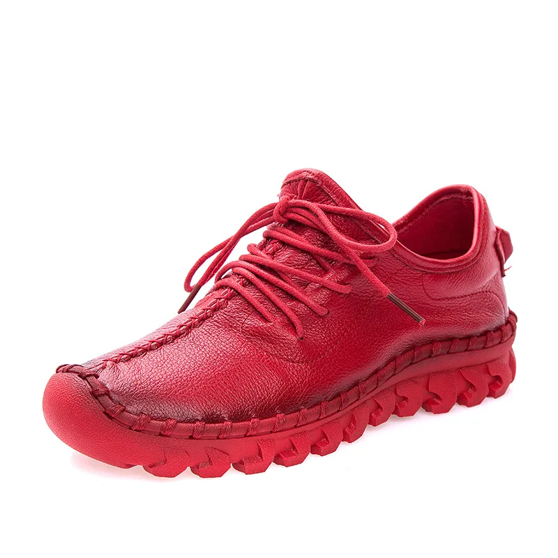 Женская Повседневная обувь; ; женские кроссовки; модная дышащая натуральная кожа; белая женская обувь на платформе; мягкая обувь со стразами - Цвет: Красный
