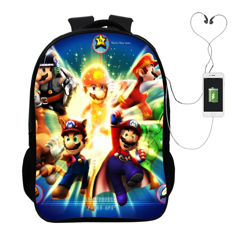 photo colour Популярная игра “Марио” Многофункциональный USB зарядный рюкзак для детей, для мальчиков, детей, подростков, мужские Школьные сумки дорожные сумки для ноутбуков - Цвет: photo colour