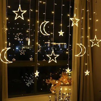 

3.5M led Star Moon led curtain fairy string light Christmas Lights Decoration Holiday Lights EU 220v fairy light