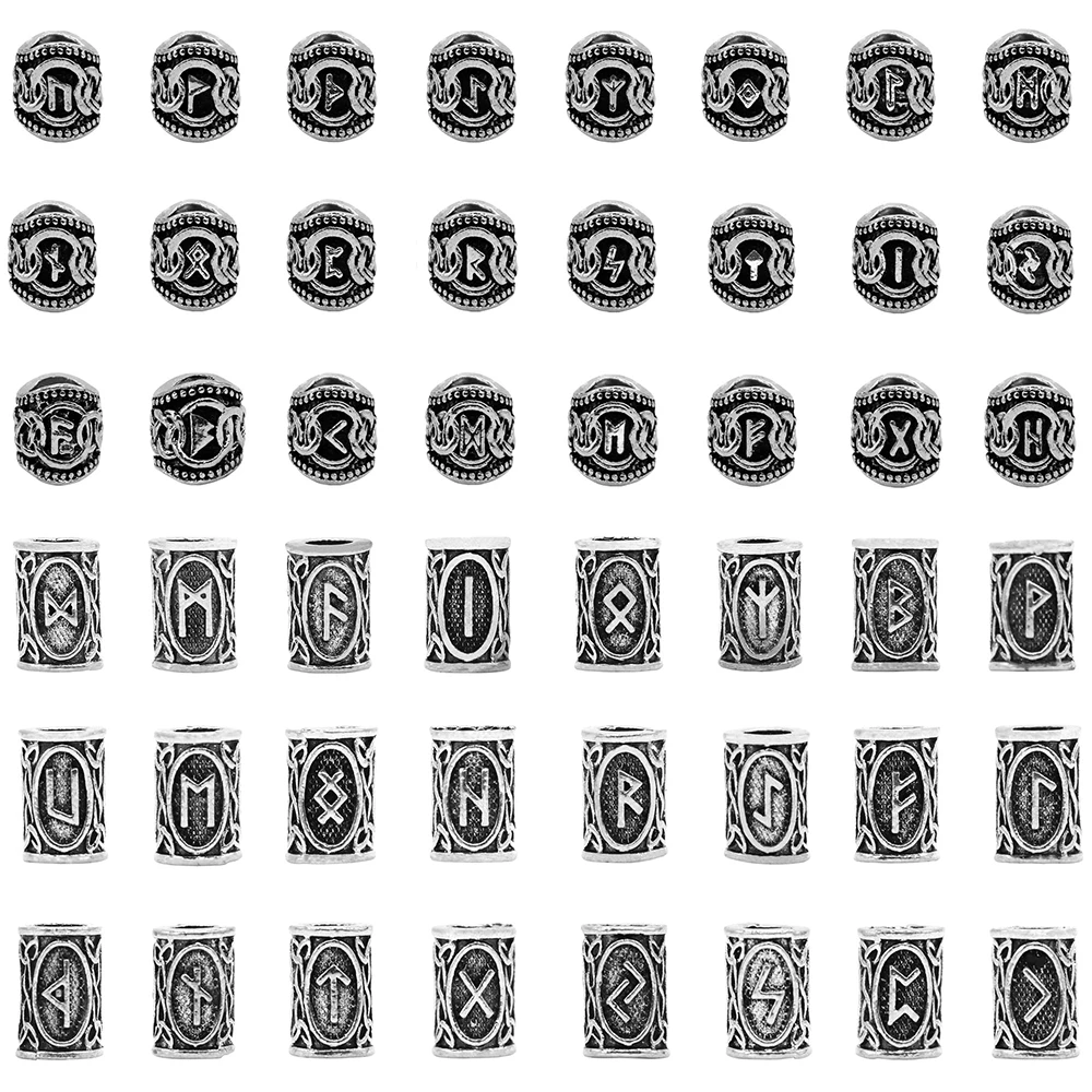 48Pcs Norse Vikings Runes Hair Beard Braiding Beads for Bracelets Necklace DIY