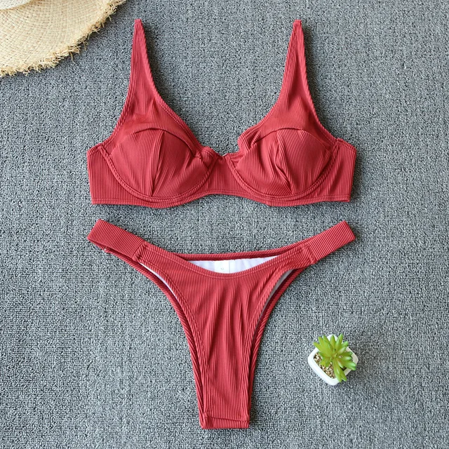 Ribbed Bikini Set with Push-up Padded Top 5