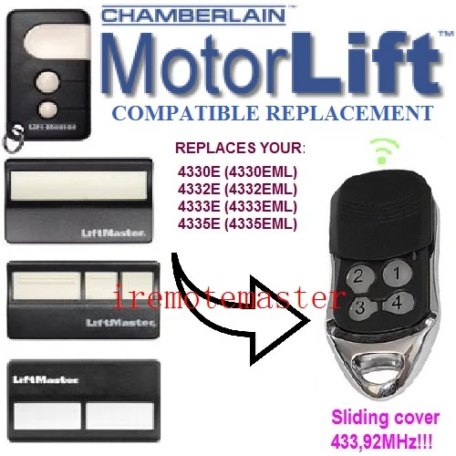

2pcs Motorlift Chamberlain Liftmaster 4335E 4335EML Replacement Remote Control Garage Gate key Fob 433mhz remote