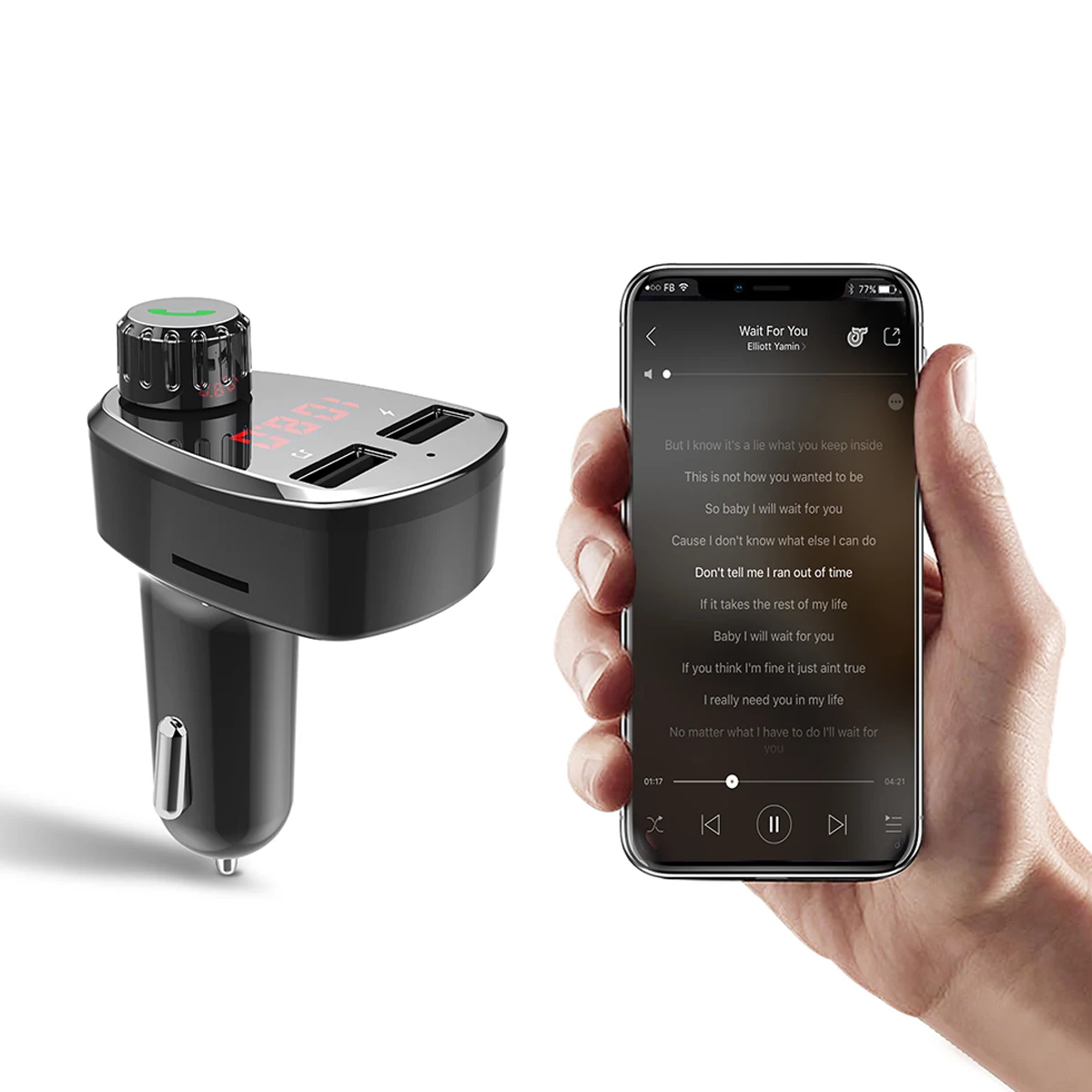 Гарнитура Bluetooth V4.2 автомобильный комплект fm-передатчик ЖК MP3-плеер USB QC3.0 зарядное устройство