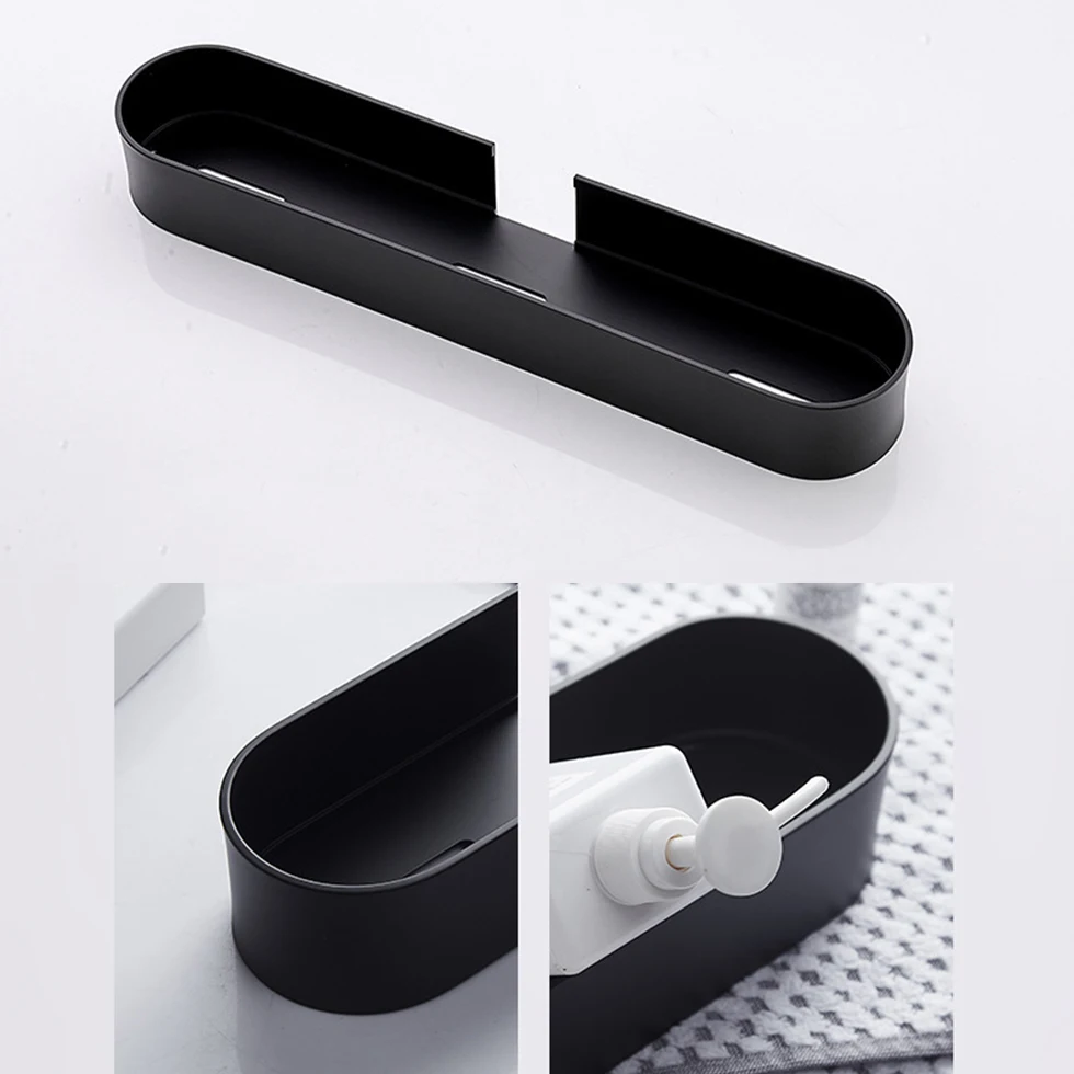 Shower Caddy Black Bathroom Shelf with Bar 304050cm Kitchen Balcony Floating Shelves Basket Bath Storage Rack Towel Bar