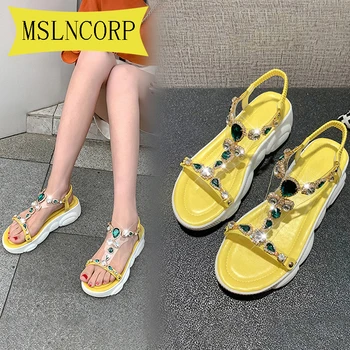 

Plus Size 34-46 Summer Women Sandals Fashion Transparent Diamond Wedge Sandal Rhinestone High Heels Chunky Platform Shoes Woman