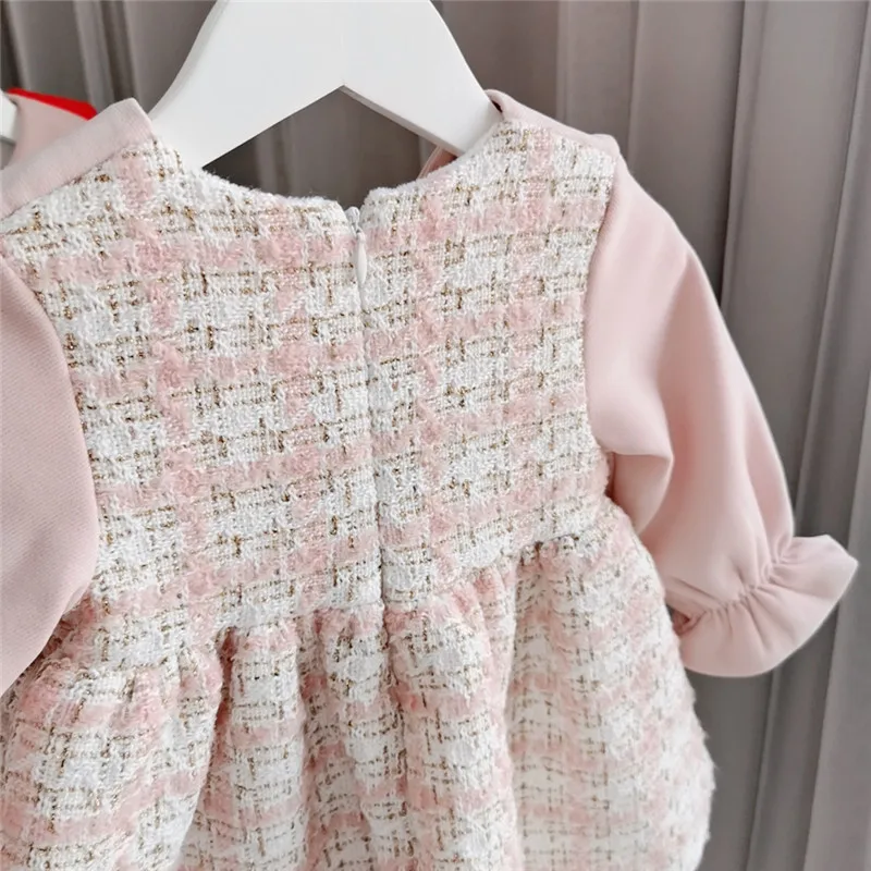 Winter baby dresses pink color fleece lining Christmas kids dresses for girls